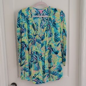 Lilly Pulitzer Daylen Tunic Top Medium M 3/4 Sleeve Pullover Print Lileeze GUC